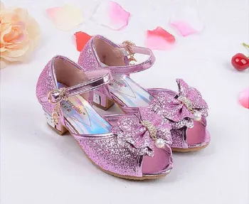 

Luxury Children's Mules Clogs Shoes Summer Princess Sandals Kids Girls Wedding Shoes High Heels Leather Bowtie Dress Shoes
