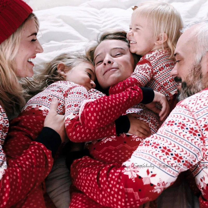 Рождественские одинаковые комплекты для семьи милые пижамы милые зимние топы, футболка+ Хлопковые Штаны комплекты одежды для сна из 2 предметов для семьи