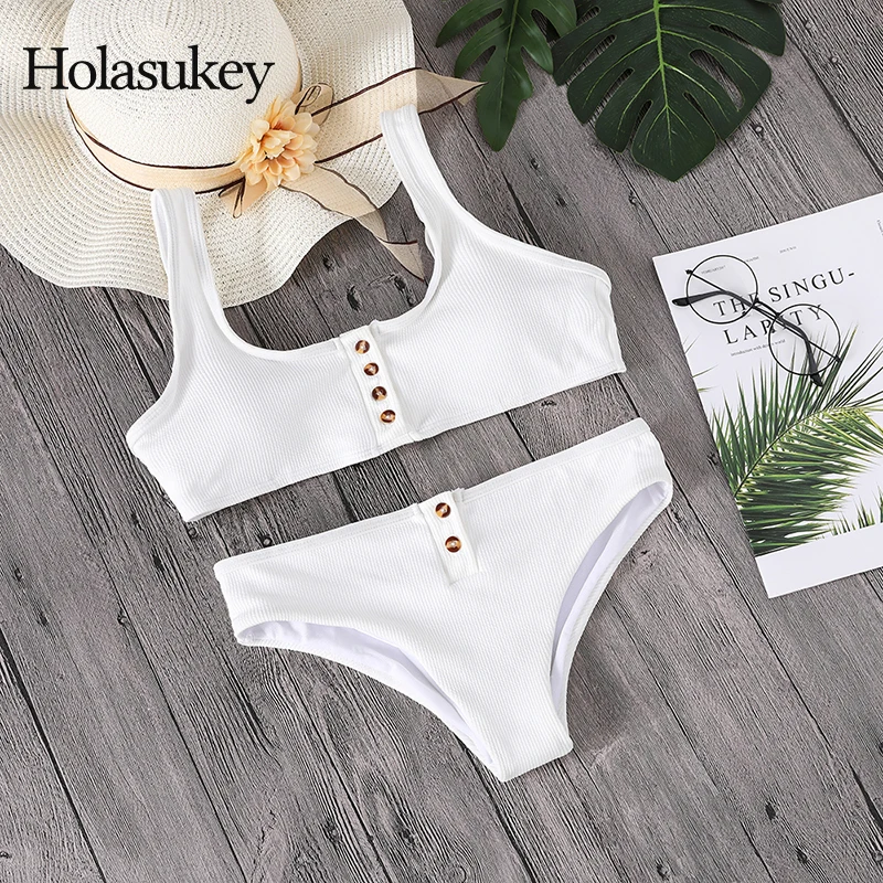 HolaSukey 2019 Новинка Бикини однотонный бандо комплект сексуальный полосатый
