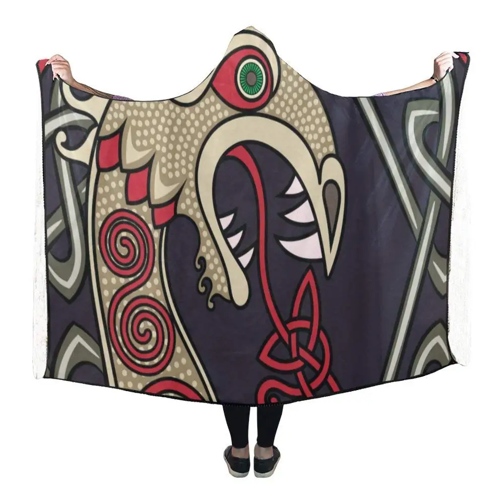 

Hooded Blanket Viking Ship Dragon Pilling Polar Fleece Hooded Throw Wrap