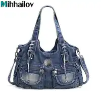 New Design Brand Elegant Rhinestone Fashion Women Shoulder Bag Jeans Casual Ladies Denim Handbags Female Tote Bag Mochila XS-124