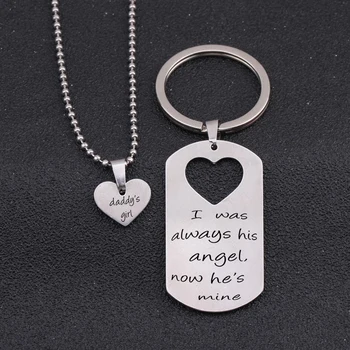 

Key Tag Dad Loss Memorized Gifts Jewelry Key Chain I Was Always His Angle Now He Is Mine Heart Shape Daddy`s Girl Engraved