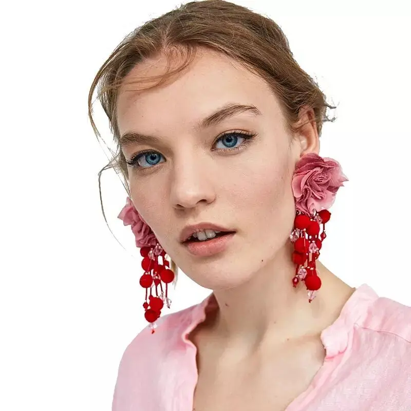 GEREIT Bohemia Ethnic Falcon Tassel Earrings Handmade Lace Flower Pompom Ball Long Statement Women Boho Indian Jewelry | Украшения и