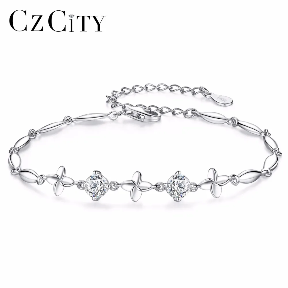 CZCITY марки Cubic Zirconia 925 стерлингового серебра браслет для женщин из натуральной