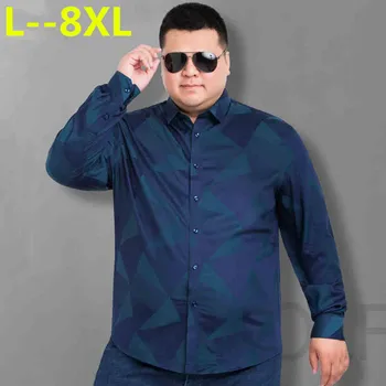 

Plus 8XL 6XL 5XL Men Shirt Business Floral Cotton Design Long Sleeve Casual Brand Clothing High Quality Tops Tees Male Shirts