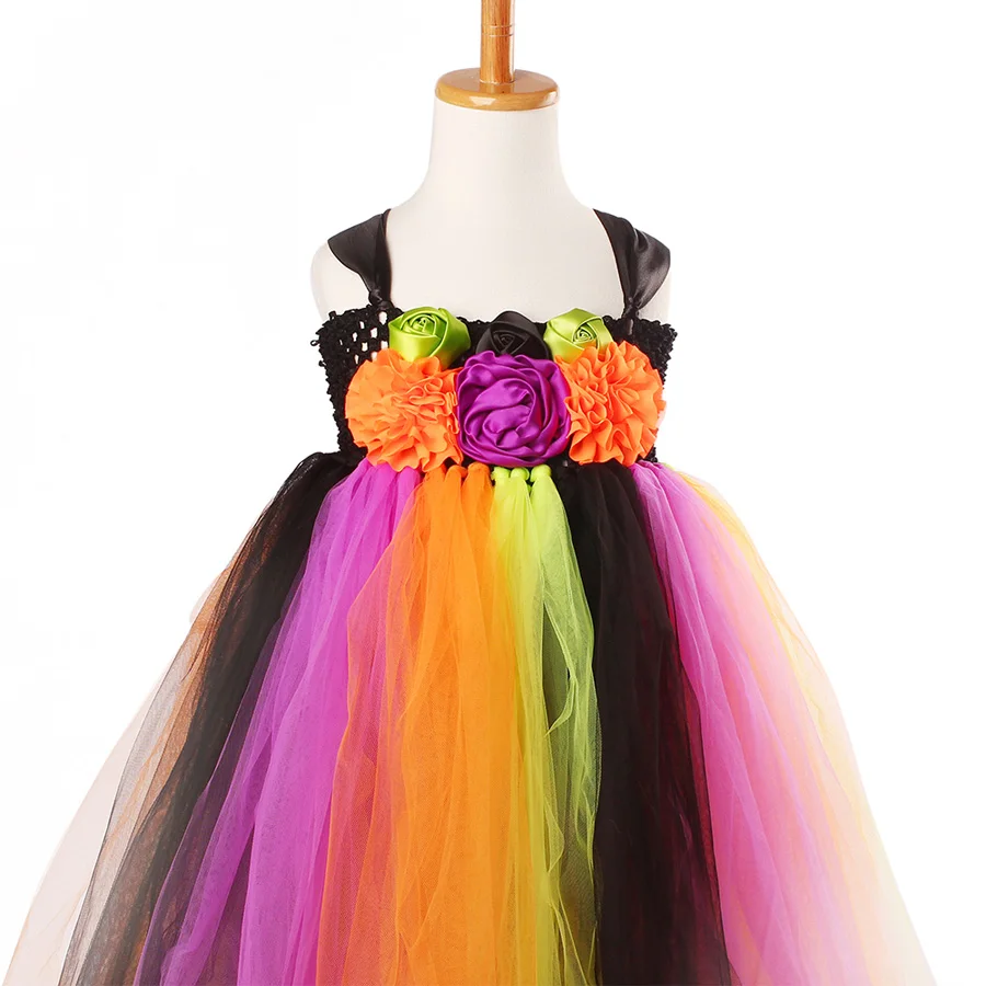 Baby Girls Halloween Costume Flower Kids Tutu Dress Children Princess Tulle Dress Rainbow Princess Children Ball Gown (2)