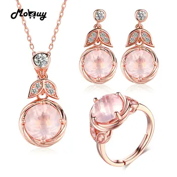

MoBuy Unique Flower 100% S925 Sterling Silver Jewelry Sets For Women Gemstone Rose Quartz Engagement Jewelry For Women V023ENR