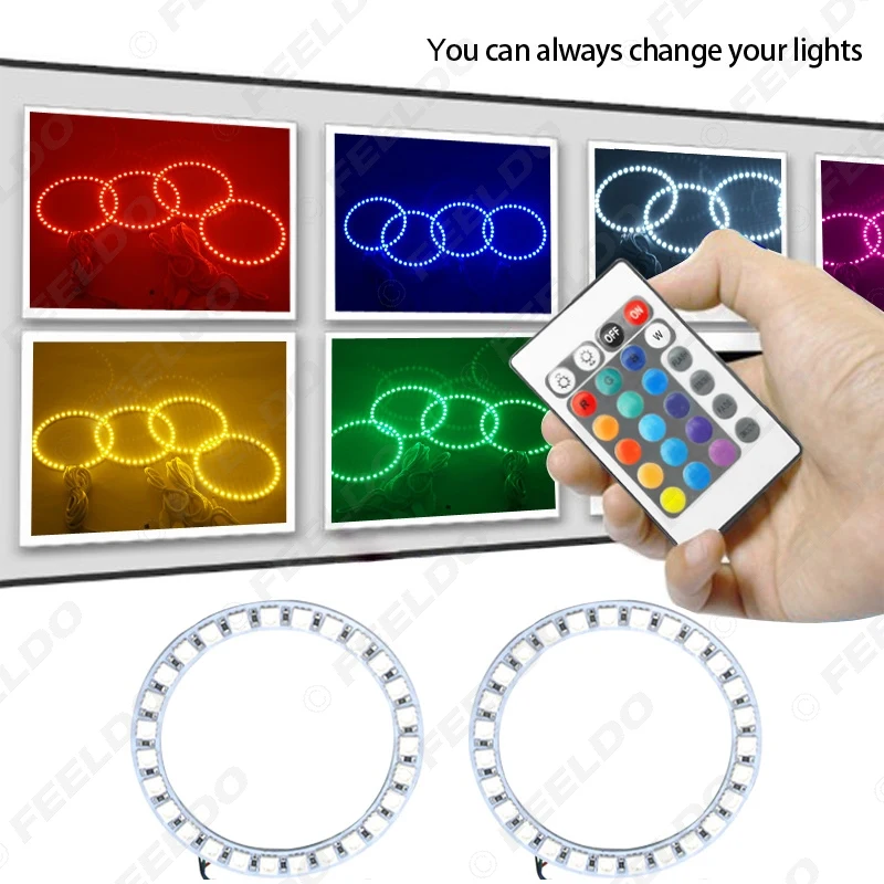 FEELDO 2X80 мм Автомобильный RGB многоцветный светодиодный ангельские глазки Halo Ring Lighting Kit беспроводной пульт дистанционного управления для Cheverolet Lacetti Hatchback