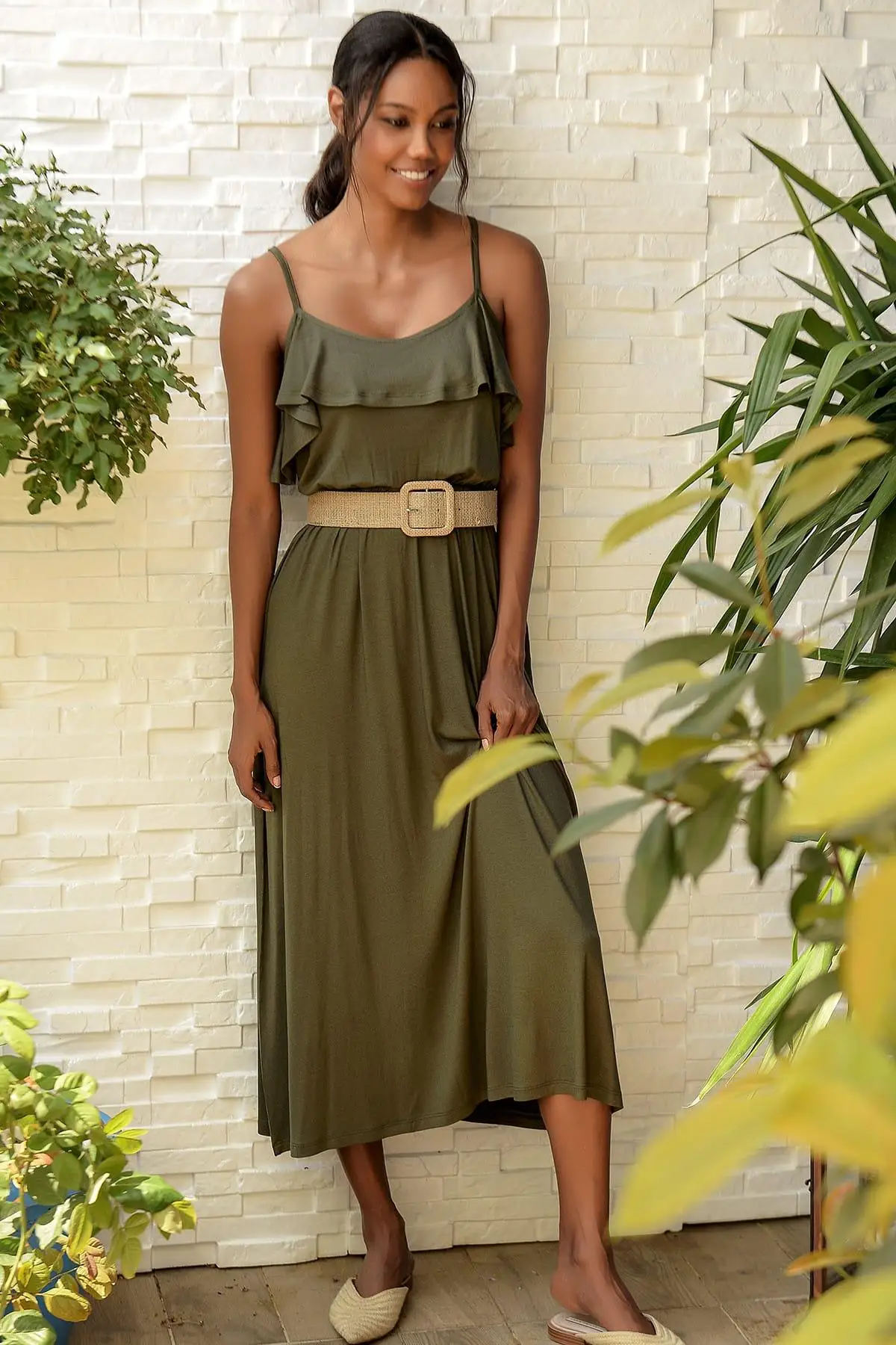 

Trend: alacati Style Women Khaki Flounces Hanging Rope Dress ALC-018-067-G