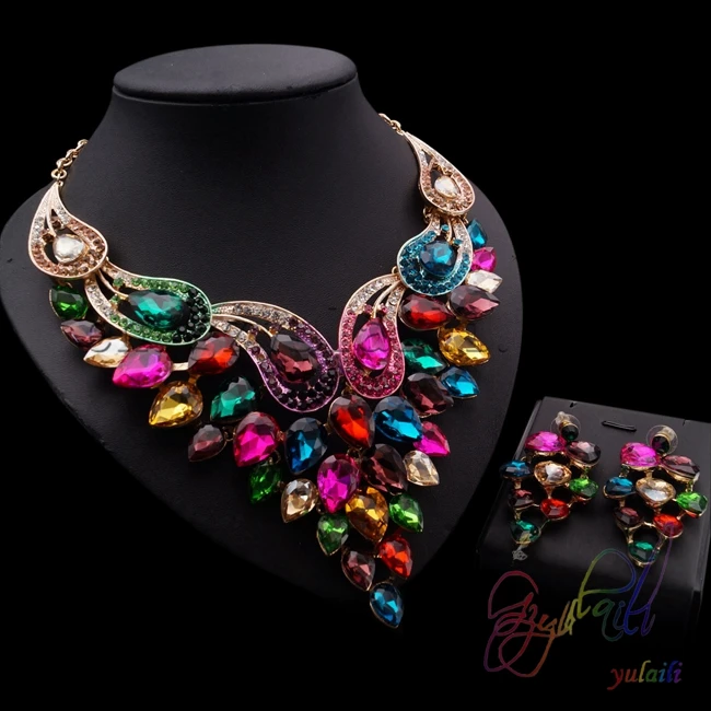beautiful design Europe wedding jewelry sets colorful big pendant