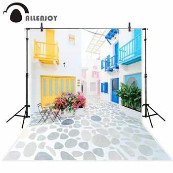 

Allenjoy vinyl photography backdrop Minimalist style town yellow green mood new background photocall customize photo printed