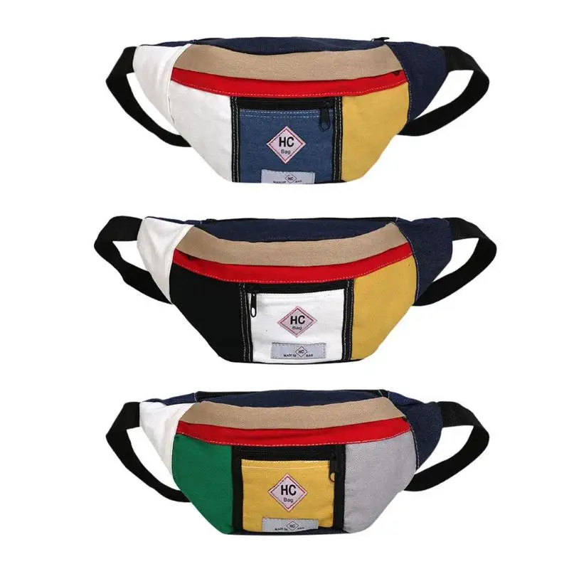 

Fashion Waist Bag Boys Girls Casual Canvas Splicing Shoulder Bag Waist Fanny Waist Chest Packs Crossbody Bags Accessories