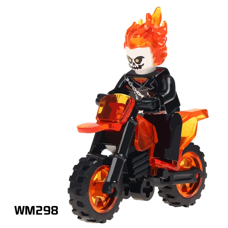 

For WM298 Marvel Ghost Rider With Motorcycle City police gun Super Heroes Mini Dolls Models Building Blocks Bricks Toys Figures
