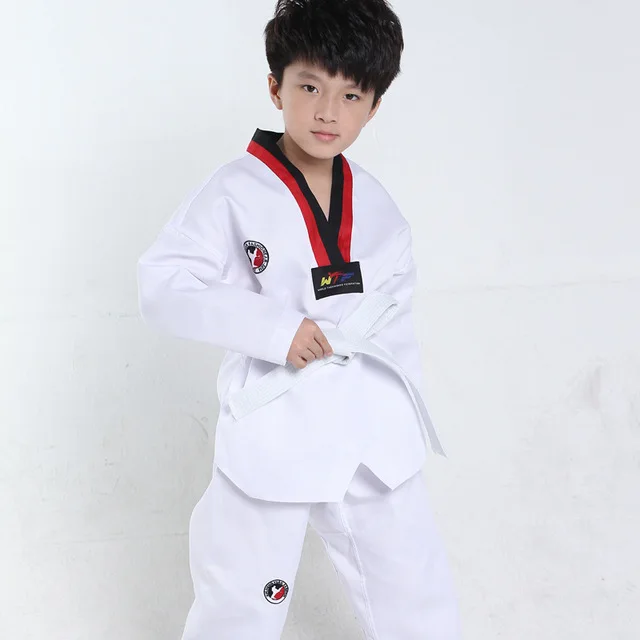 Взрослая детская одежда для кикбоксинга детей мальчиков девочек костюм для тхэквондо Каратэ Tae Kwon Do кимоно дзюдо соревнований тренировочные костюмы - Цвет: White Belt Long