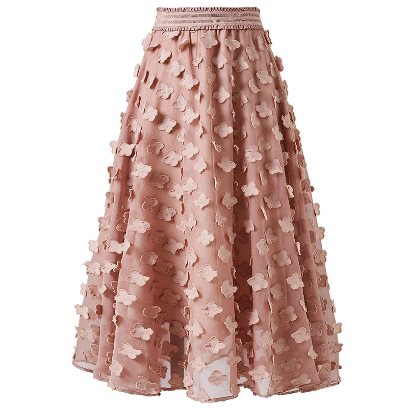 ARTKA Летняя женская юбка, элегантная сетчатая юбка с высокой талией, длинная шифоновая юбка с цветочным орнаментом, юбка с эластичной талией, QA10790X