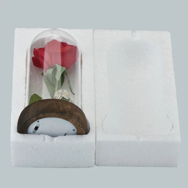 Домашний Творческий зверь, искусственная вечная красная роза в стеклянном куполе, светодиодный светильник, деревянная основа для подарка на День святого Валентина