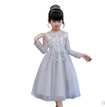 

summer Lace First Communion Dress summer Lace Up Appliques Bow lomg Sleeves Ruffle Little Girl Christmas Tulle Ball Gown