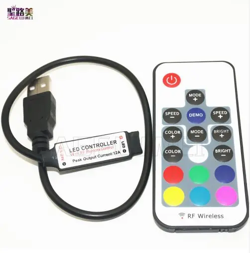 DC5V 12 V USB RGB светодиодный контроллер 17 клавиш 12A RF беспроводной мини-пульт дистанционного управления для 3528 5050 RGB светодиодный ленты освещения