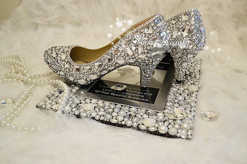 

2016 Dazzing Handmade Lady Wedding Dress Shoes Diamond Woman Spring Evening Prom Party Dress Shoes 6cm middle Heel Bridal Shoes