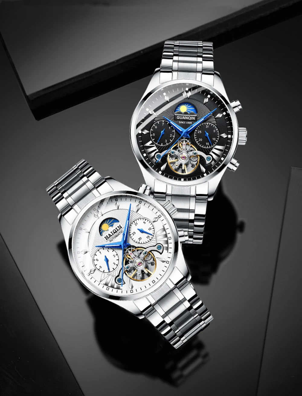 Изысканные брендовые часы GUANQIN для мужчин, автоматические/механические/премиум-класса, мужские позолоченные часы с турбийоном