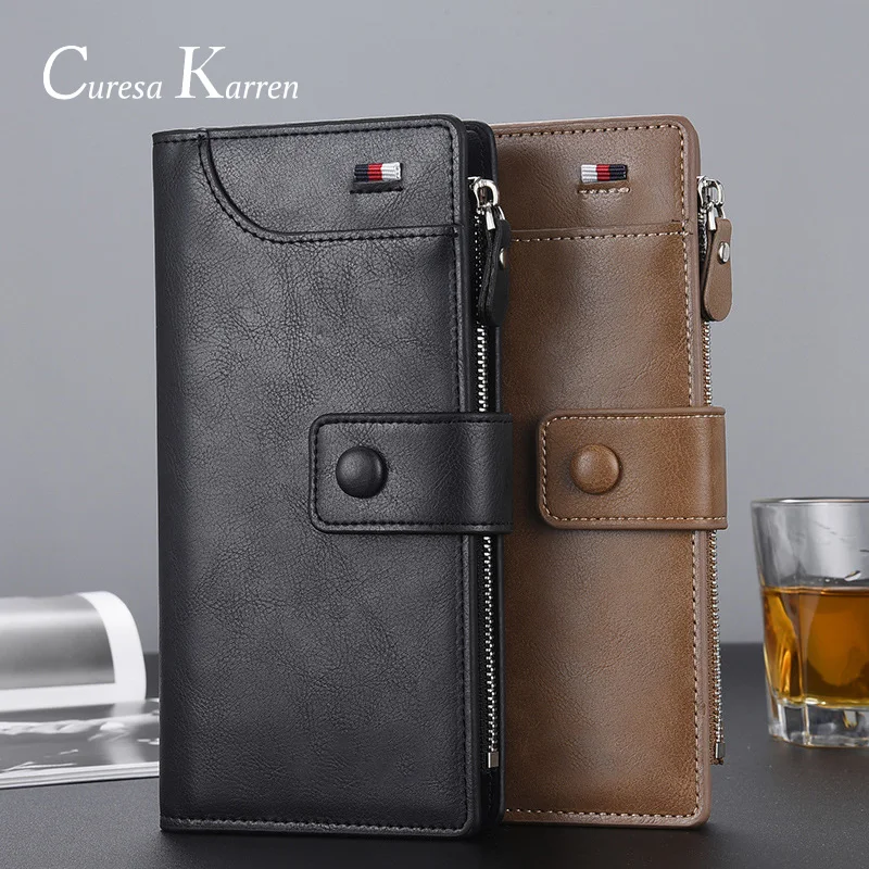 

2019 Long and high quality zipper wallet men's long wallet European and American fashion classic multi-function hand purse gift