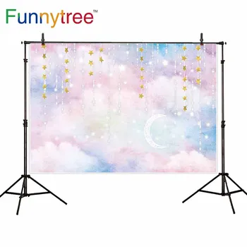 Funnytree 城カラフルな雲黄金点滅星子供誕生日パーティー写真背景の写真の壁ペーパー