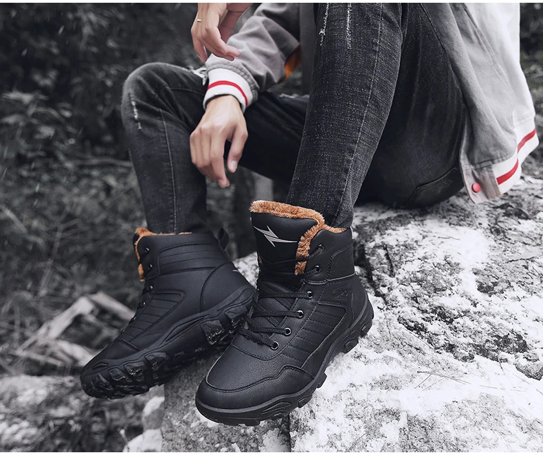 Men's Ankle Boot Casual Mens Boots Winter Warm Men Snow Boot With Fur Black Motorcycle Winter Boots Men Waterproof Plus Size 11 (9)