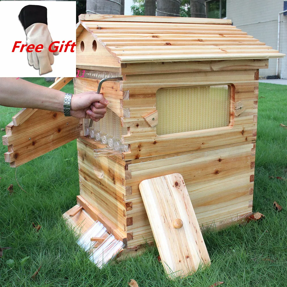 

Automatic Beehive House with 7PCS Flow Comb Honey Wooden Beehive Frames Plastic Beekeeping Harvesting Tubes Kit Beekeeper Tools