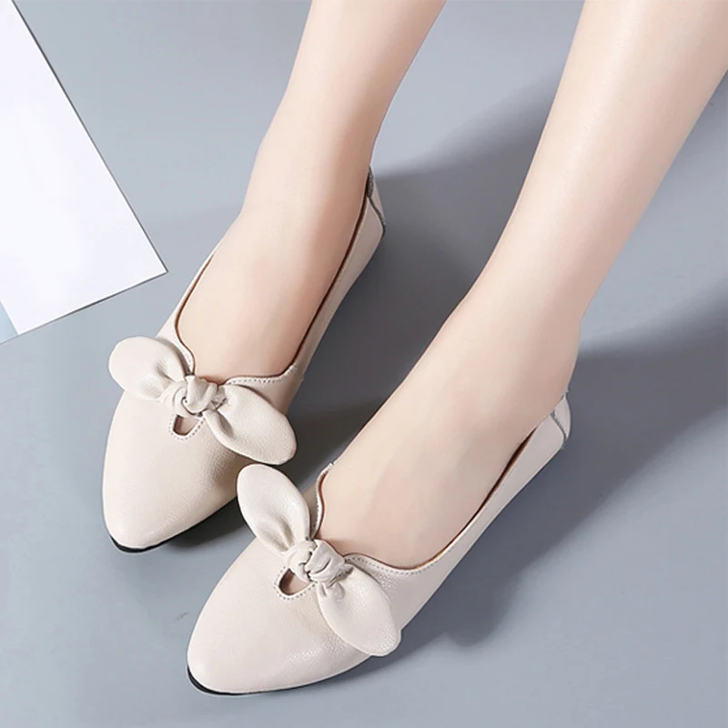 

Women Bowtie Pointed Toe Autumn Ballet Flats Loafers Ladies Slip On High Quality PU Shoes Female Fashion Comfort Footwear