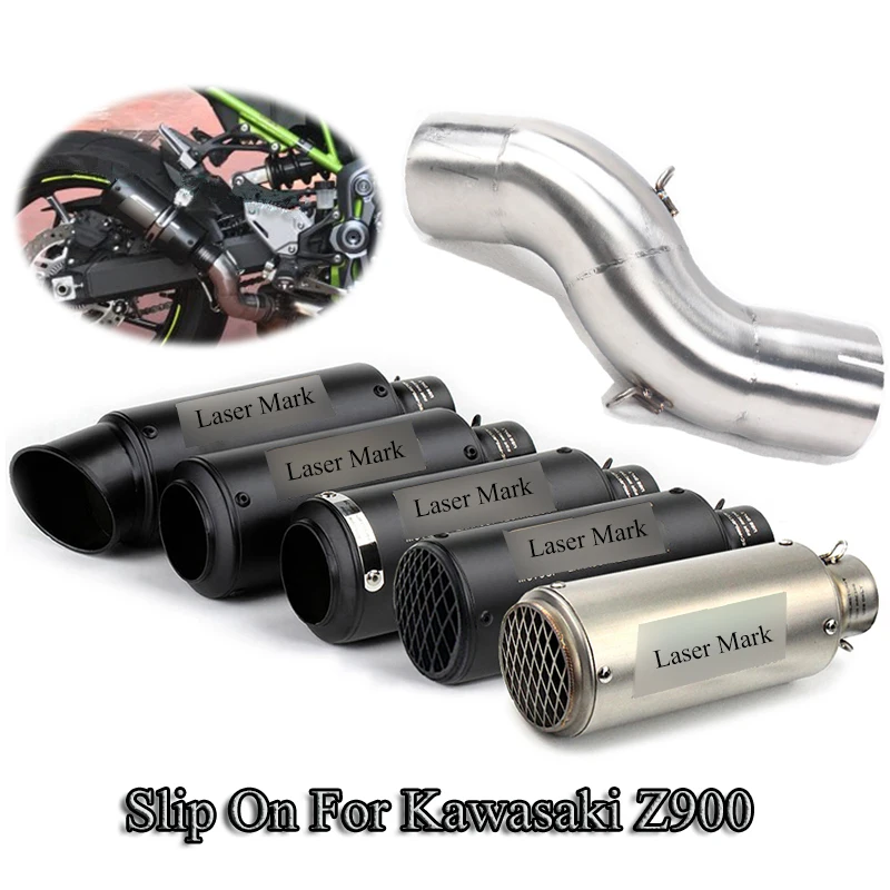 

51MM Motorcycle Exhaust Tip Muffler Tail Pipe No DB Killer Stainless Steel Mid Connect Pipe Slip On For Kawasaki Z900 All Year