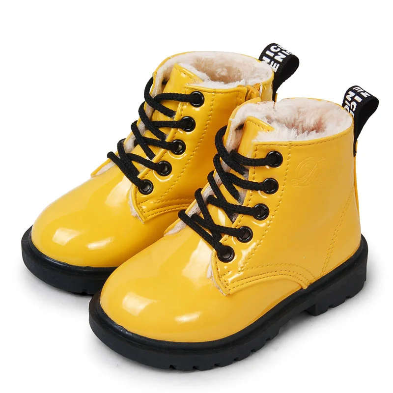 

GNORNIL Winter Children Shoes PU Leather Waterproof Kids Martin Boots Snow Boots Brand Girls Boys Rubber Boots Fashion Sneakers