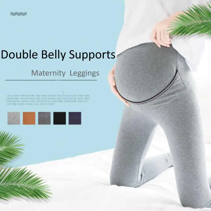2018 Cotton Maternity Leggings Double Belly Supports ropa mujerAdjustable Abdominal