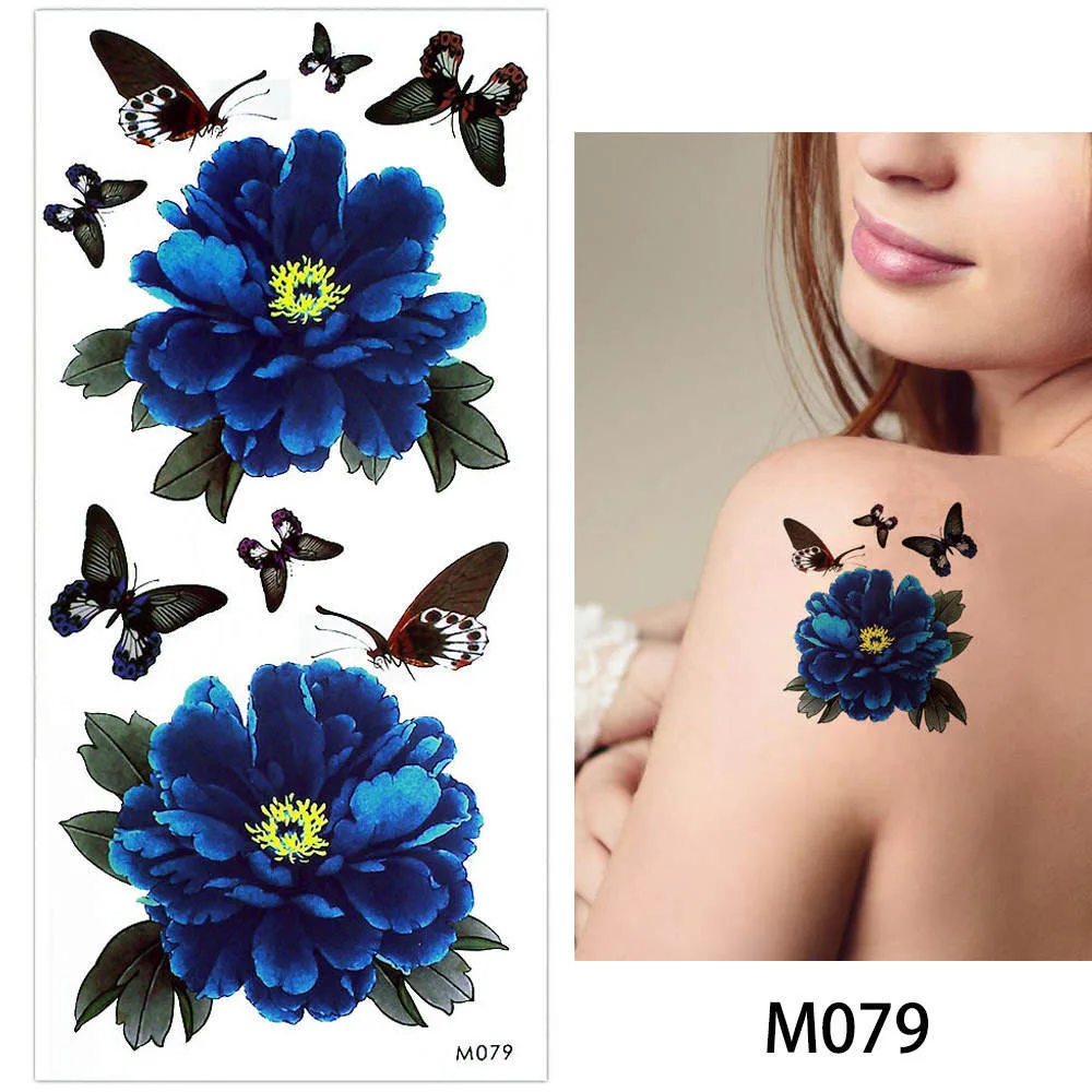 Яркий 1 лист цветок розы для временного макияжа Татуировка цветной рисунок бабочка браслет цепочка задняя нога художественная Татуировка наклейка - Цвет: M079