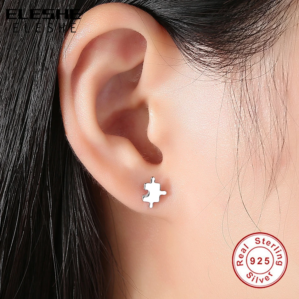 ELESHE New Arrival Genuine 925 Sterling Silver Game Puzzle Stud Earrings Geometric Earings Sterling Silver Jewelry