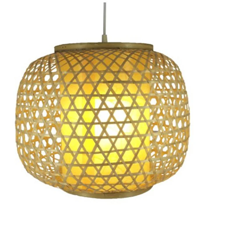 

Handmade Bamboo Round Pendant Lamps E27 Pendant Light Restaurant Hanging Coffee Bar Decor lighting Suspension Fixture G018