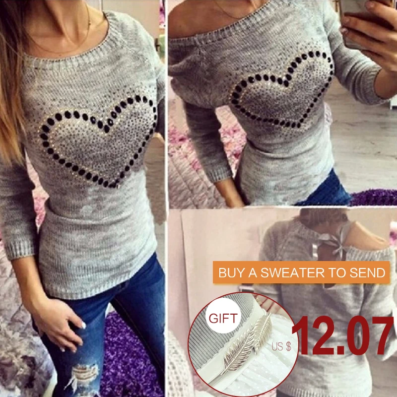 2016 Fashion Women Spring Sweater Long Sleeve Heart Print O Neck Love Pattern Thin Casual Knitting Women Fall Pullover Sweater