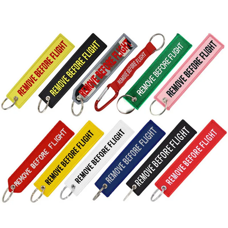 

3 PCS/LOT Remove Before Flight Creative Keychain Newest Embroidery OEM Chain Key Holder Buckles For backpack Key Rings