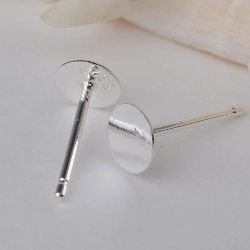 100Pcs Silver Plated Stainless Steel Flat Pad Earring Post Stud Jewelry Findings