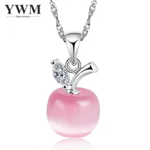 

YWM 925 Silver Cat's Eye Apple Pendant Necklace Silver Chain Necklace for Women Girls Best Fine jewelry Gift Lovely Pink White