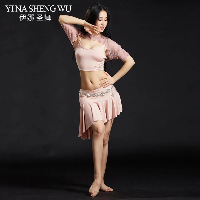 

Sexy Belly Dance Costumes Short Sleeves Clothes 3pcs Set Top and Skirt Lace Jacket Modal Dancewear Women Costume for Belly Dance