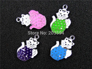 

AE451 Mix Color 20Pcs Alloy Metal Enamel Cat Charms Pendants 31x20mm