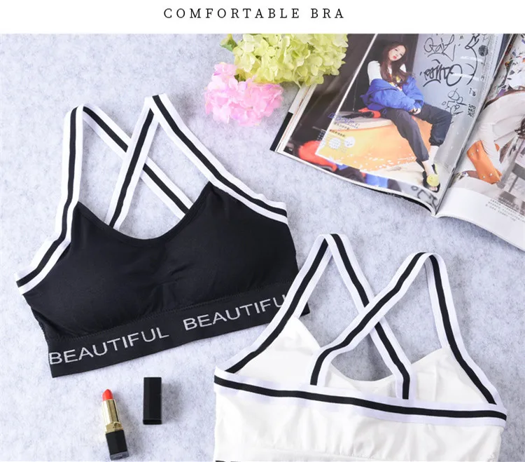 Summer Sports Casual Beauty Wrapped Chest Without Steel Ring Letter Bra Comfortable Breathable Fitness Underwear with Removable