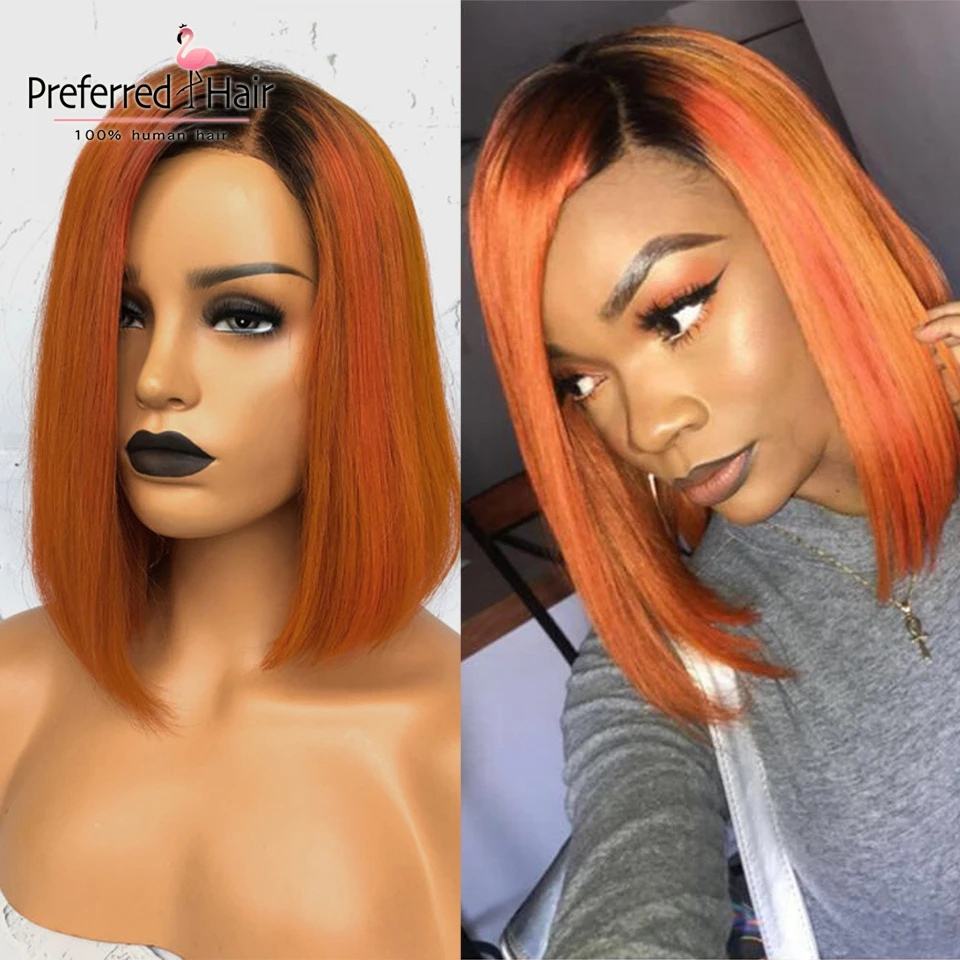 

Preferred Orange Color Ombre Human Hair Wig Brazilian Remy Hair Short Bob Wig Glueless Lace Front Human Hair Wigs For Women