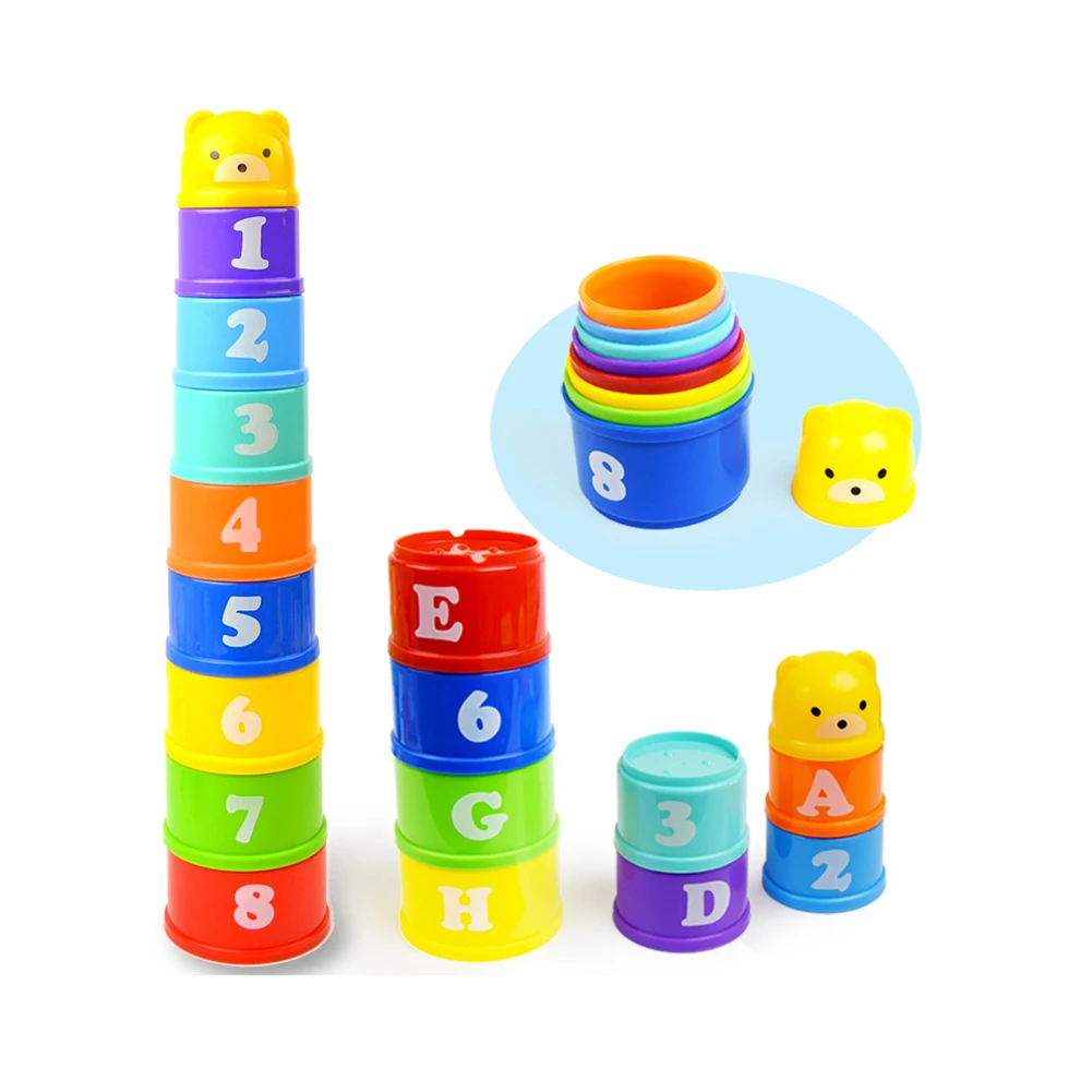 9 в 1 маленький медведь пирамида из чашек фолдин пирамида из чашек башня развивающие игрушки на 6 месяцев+ Дети Раннее развитие творческие игрушки