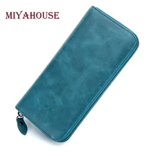 

Genuine Leather Unisex Long Wallet Vintage Oil Leather Female Zipper Purse High Capacity Male Cards Holder Wallet Phone Bag