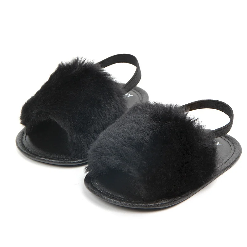 New Summer Soft Hair Style Classic Baby Girl Slipper Sandals Breathable Baby Fur Shoes Simple Elastic Sandals Princess Baby - Цвет: B