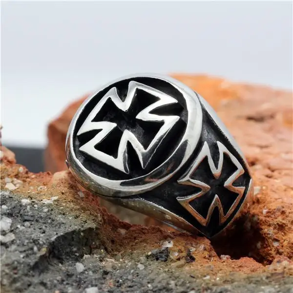 

316L Stainless Steel Punk Gothic Cool Silver Biker Cross Ring