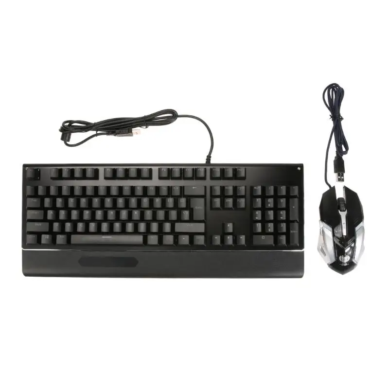 

USB Wired 104 Keys Blue Switch Mechanical Keyboard with Wrist Rest + 800/1200/2400/3200DPI 6 Buttons Wired Game Mouse Kit