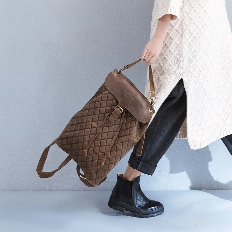 free shipping 2017 plaid dimond plaid double-shoulder back genuine leather first layer of cowhide canvas drawstring coffee lid free shipping 2017 plaid dimond plaid double-shoulder back genuine leather first layer of cowhide canvas drawstring coffee lid