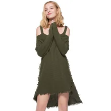 Debowa 2018 New Spring Women Knitted Sweater Dress Off Shoulder Front Short Long Back Irregular Dress Navy Tassel Dress Female